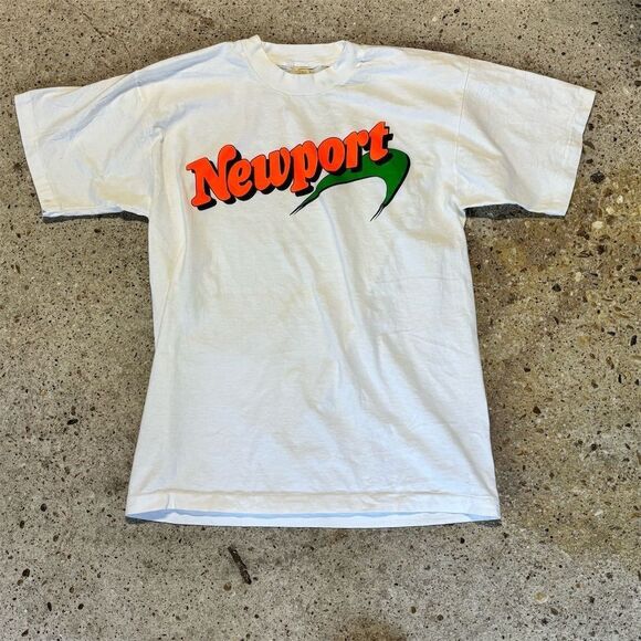 Screen Stars Other - Vintage Newport Cigarettes Graphic T-Shirt Men's L White 80s Retro